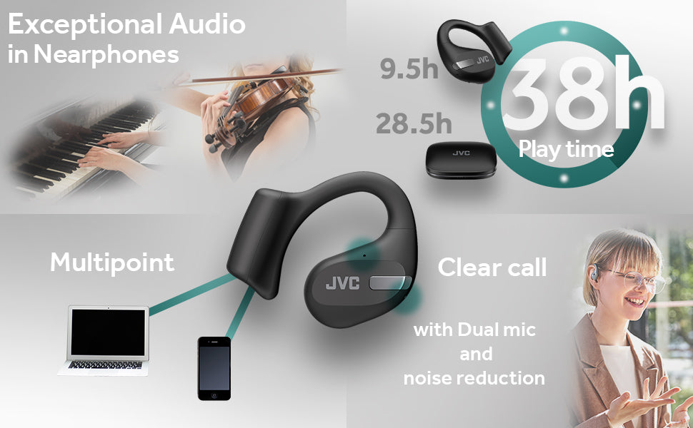 JVC HAA50TB Truly Wireless Earbuds Noise Cancelling Earbuds with Memor